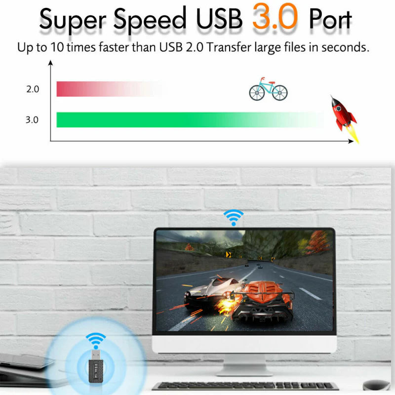 1300Mbps USB3.0 Wireless Wifi Adapter Dongle Dual Band 5G/2.4G Desktop Laptop PC